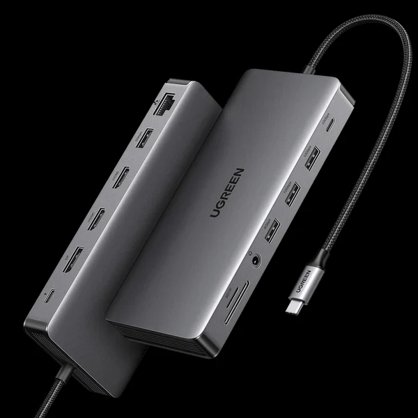 USB-C to 2*USB-A 3.2+2*USB-A3.0+1*USB-C 3.2+2*HDMI+DP+RJ45Gigabit+SD&TF +3.5mm+PD portConverter 10Gbps USB-A&C + 4K@60Hz& 2*HDMI+1*DP with PD