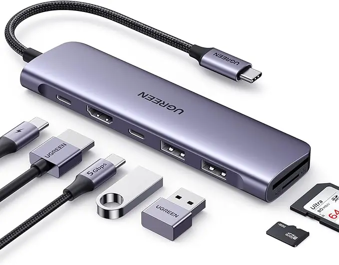 USB-C To HDMI+2*USB 3.0 A+ USBC+SD/TF+PD Converter USB-A&C +4K@30Hz with PD