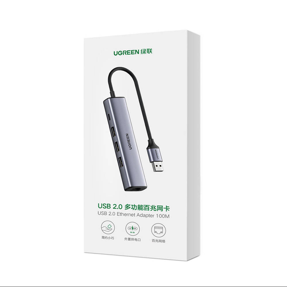 UGREEN USB3.0 to 3×USB3.0 +RJ45 (1000M) Ethernet Adapter Type-C Power Supply