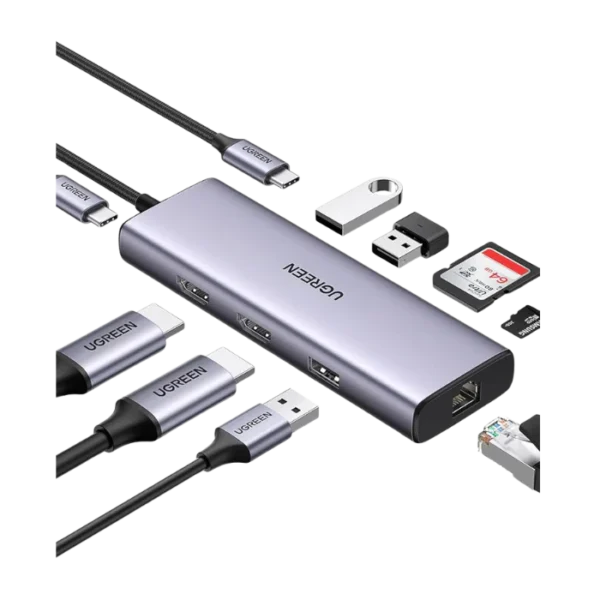 USB-C to 1*USB3.0+2*USB2.0+USBC3.0+2*HDMI+RJ45 Gigabit+SD&TF +PD
port Converter USB-A&C +8K@30Hz
&2*HDMI with PD