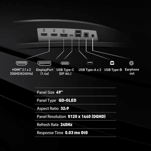 MSI MPG 491CQPX (QD O LED, Res: 5120 x 1440 (DQHD), 240Hz, 0.03ms GTG, Adaptive - Sync ) Curved - Image 3